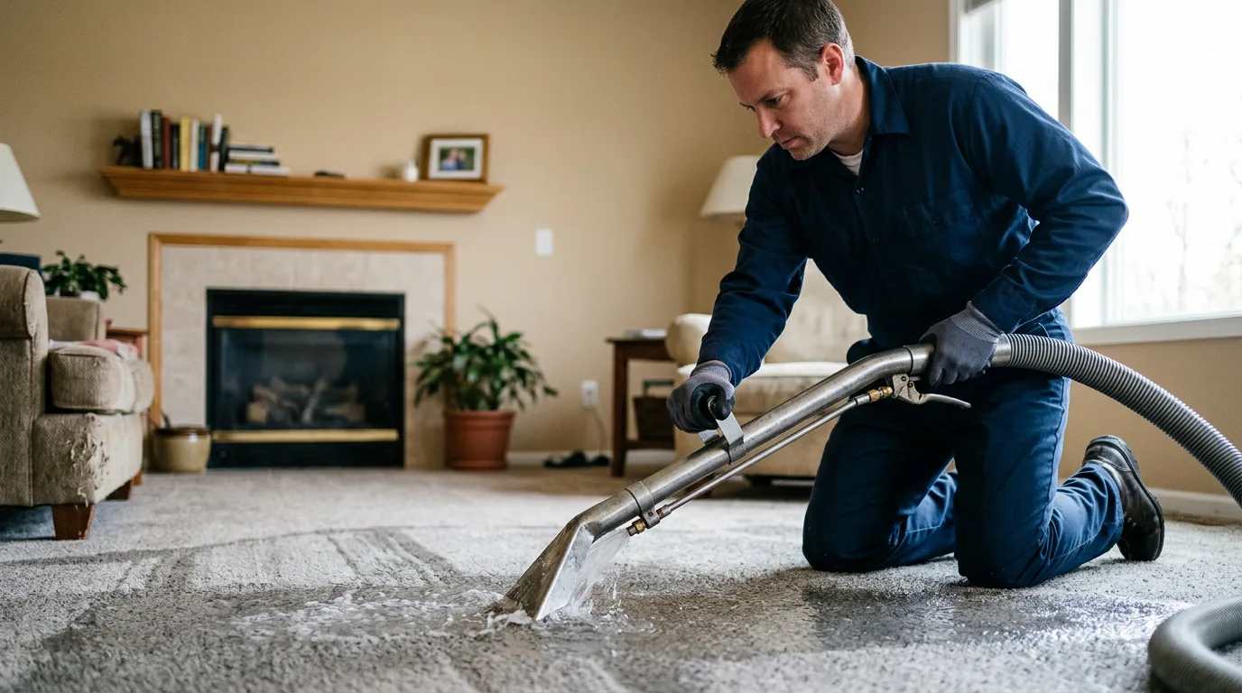 Water damage restoration technician working near Crete, NE
